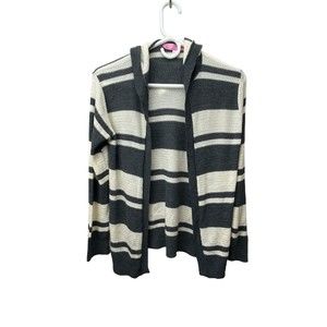 Say What Sweater Women’s Large Made In USA Grey White Striped  lightweight
